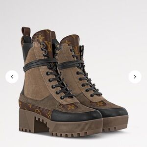 Louis Vuitton Desert Laureate Tan and Black Suede Lace Up Combat Boots